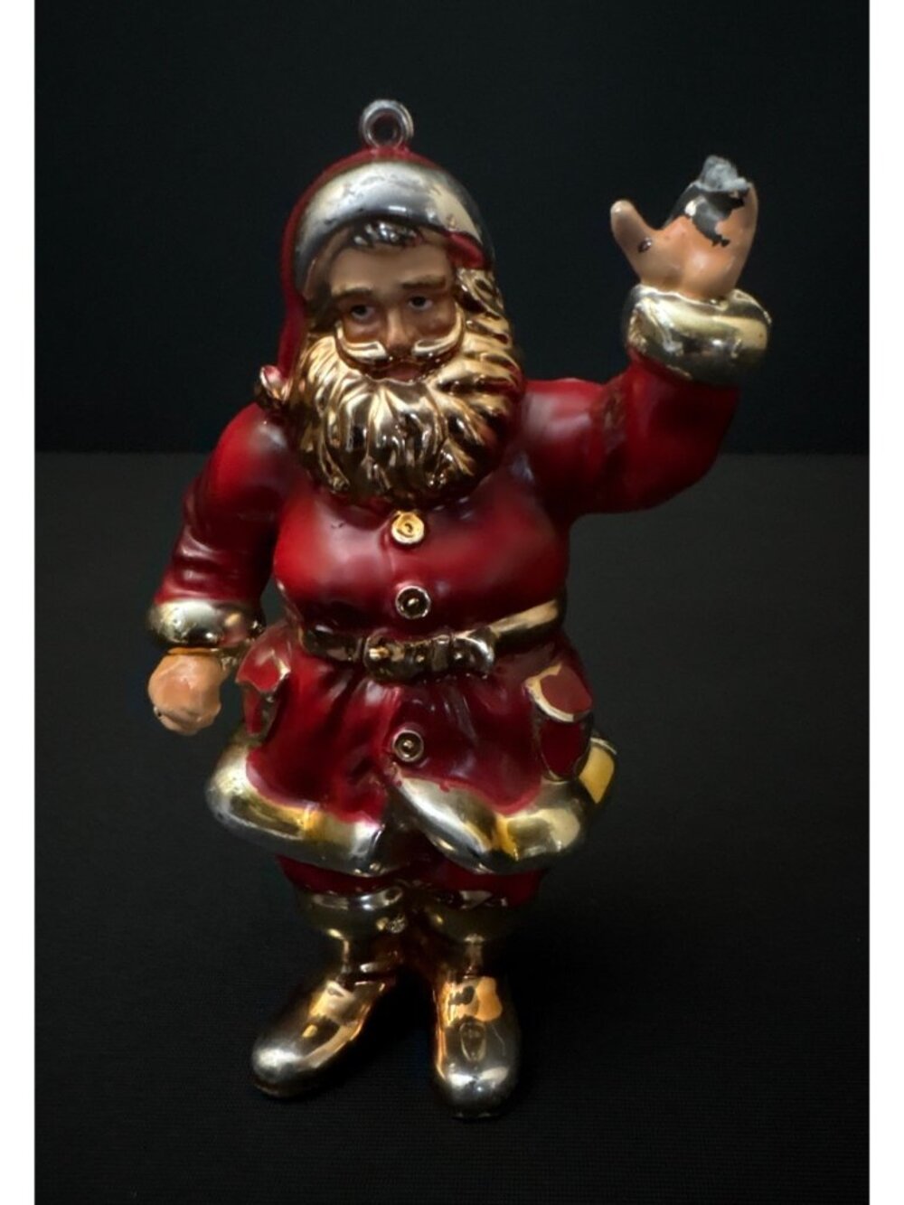 Santa Claus Christmas Vintage Ornament Red Gold Toned Glossy Belt Holiday Decor - Picture 10 of 13